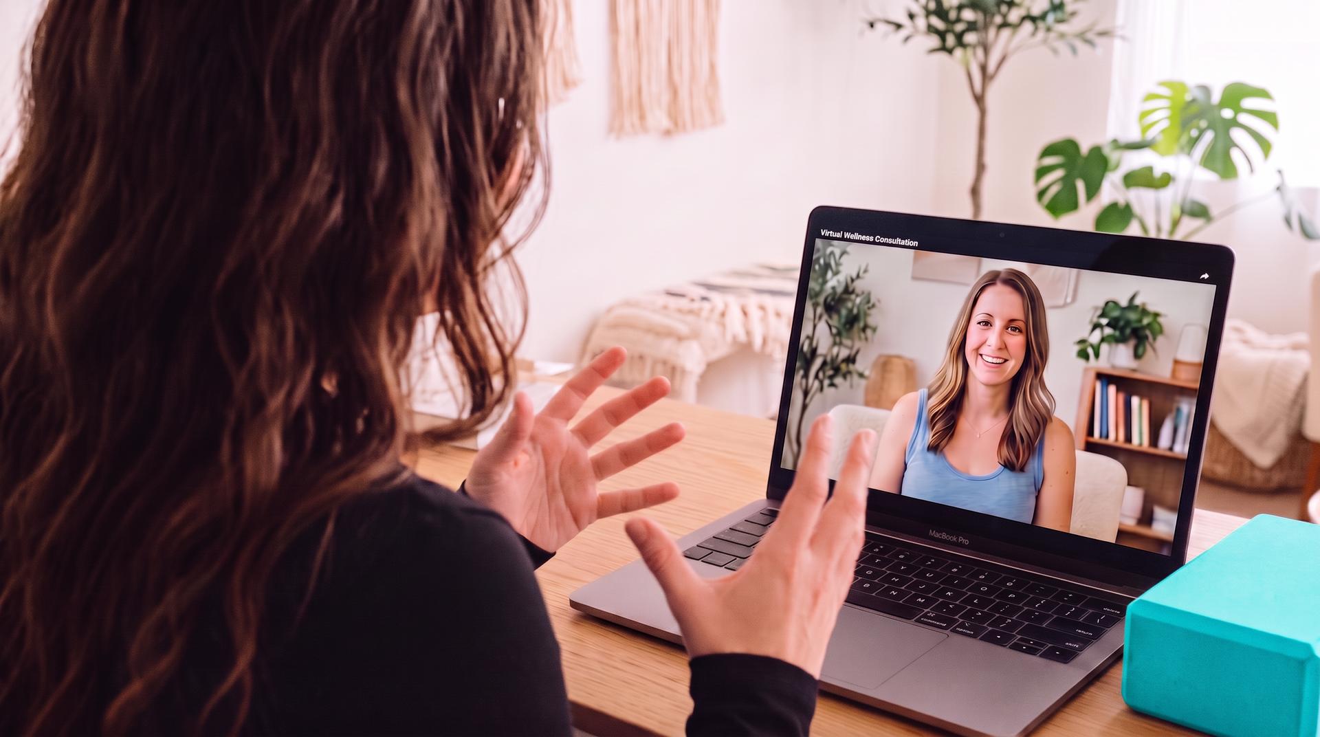 Online myofascial release therapy session with a client by video call